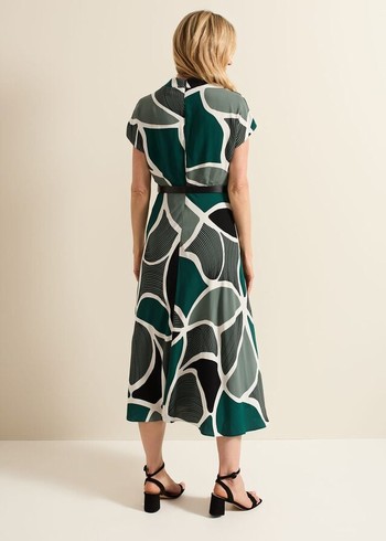 Phase Eight Zaynab Swirl Cowl Neck Dress Green Canada | KMJLFE-237